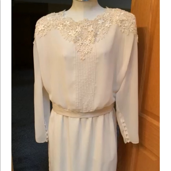 Vintage Ivory cream oversized floral lace collar church dress large - Picture 17 of 17